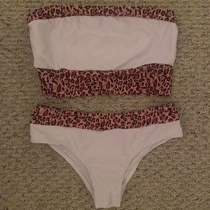 shein white & leopard print swimsuit